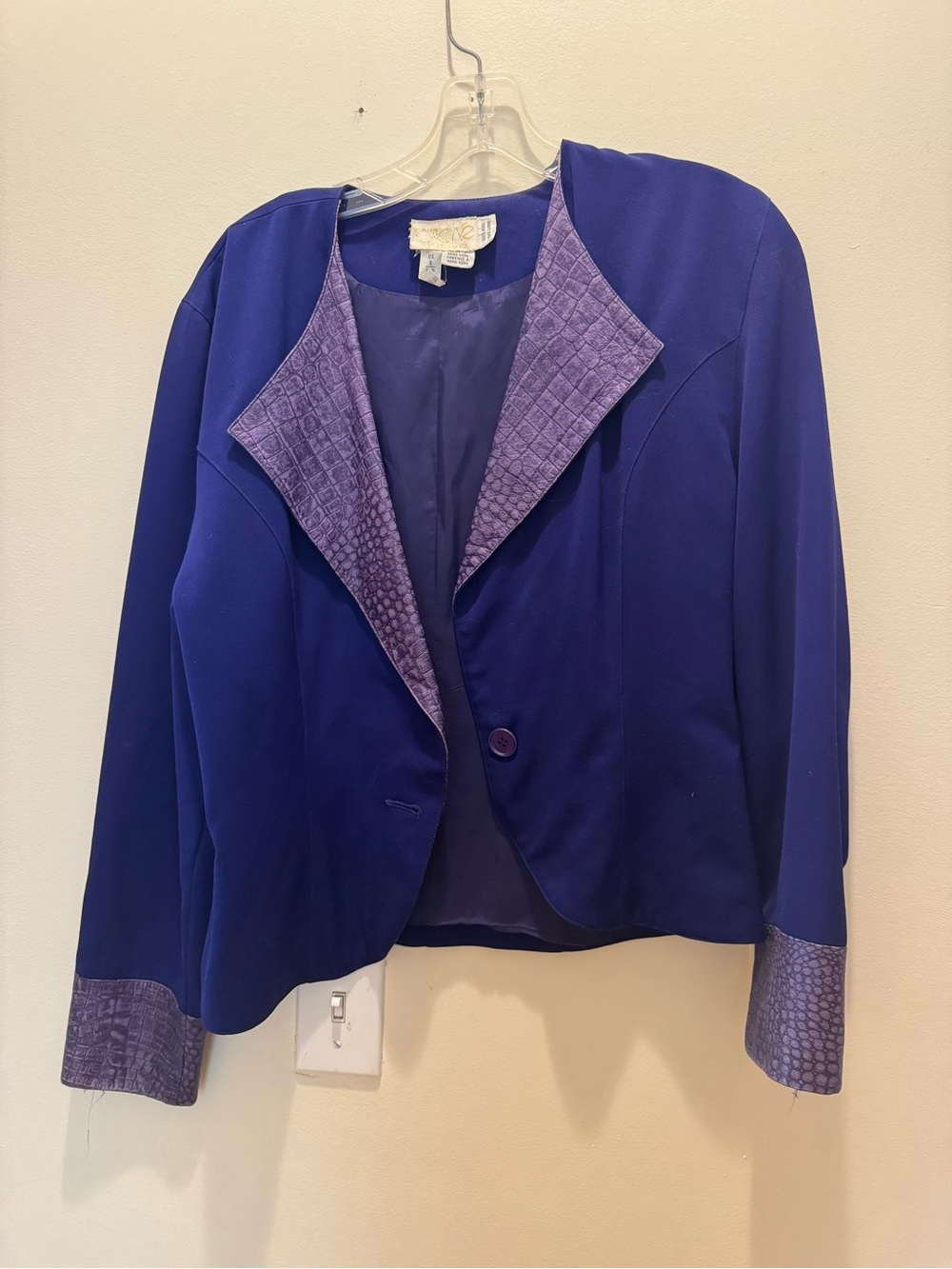 100% wool Cache Royal Blue Blazer with Lavender Textured Trim